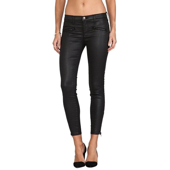 Current/Elliott The Soho Zip Stiletto Black Coated Skinny Jeans 29 $248 - Picture 1 of 4
